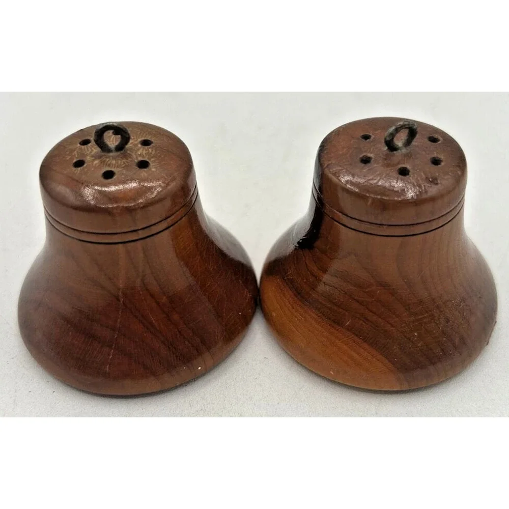 Vintage Retro Salt and Pepper Shakers Wooden Bell Shape U260/54